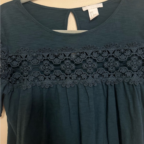 H&M Dark Green Lace Short Sleeve Shirt size Small - Picture 3 of 4